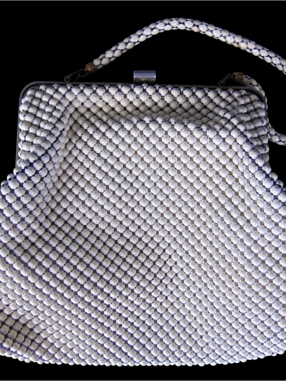 Vintage Whiting & Davis White Enameled Metal Mesh Evening Bag Purse USA